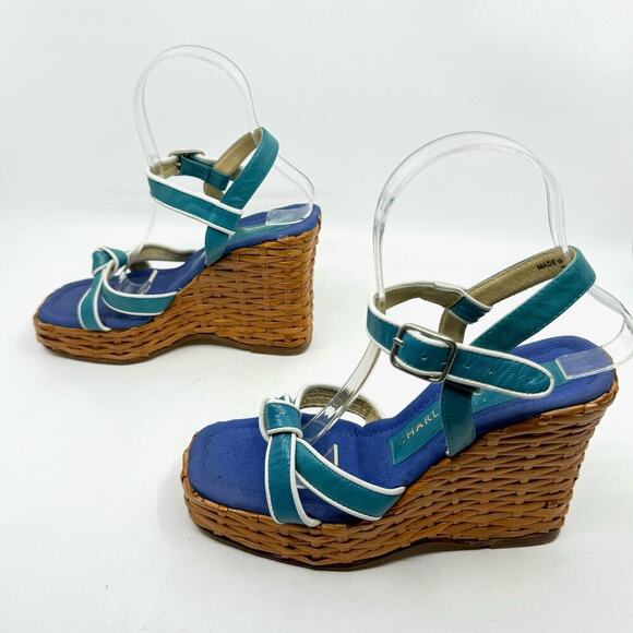 Vintage CHARLES JOURDAN Wicker Platform "Pin-up" Strappy Sandals - Picture 4 of 11